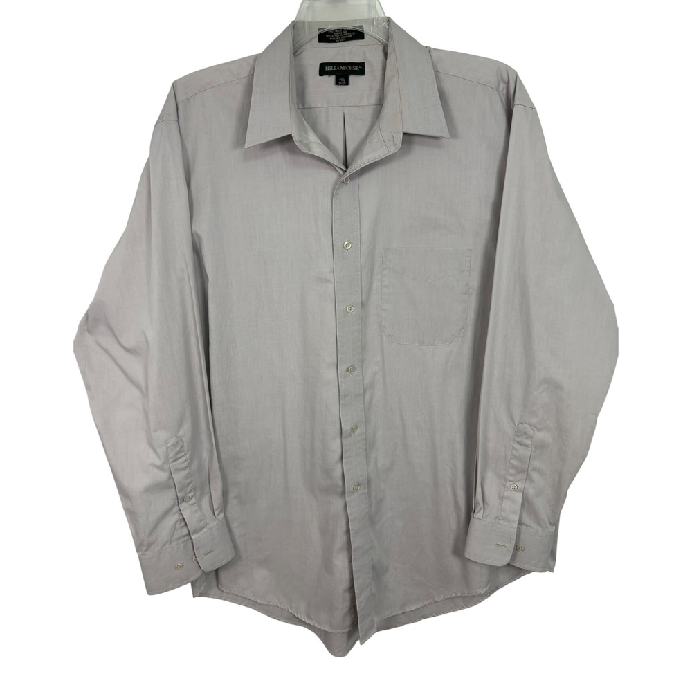 Hill & Archer Men's Long Sleeve Button Up Shirt Wrinkle Free 17.5 34/35 Grey